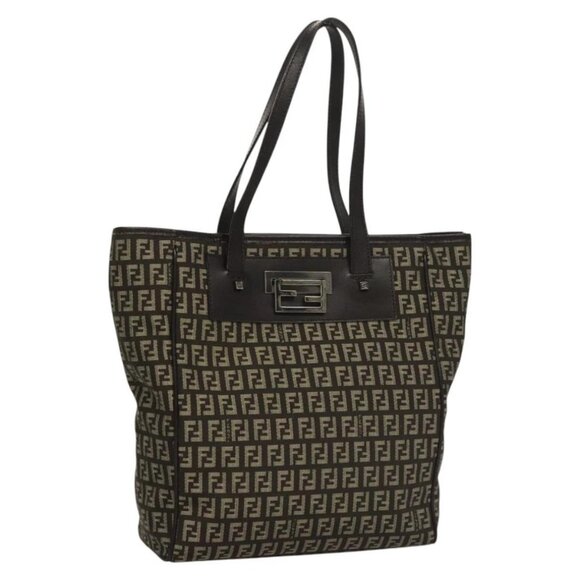 FENDI Zucchino Canvas Tote Bag Brown Silver Auth - Picture 1 of 16